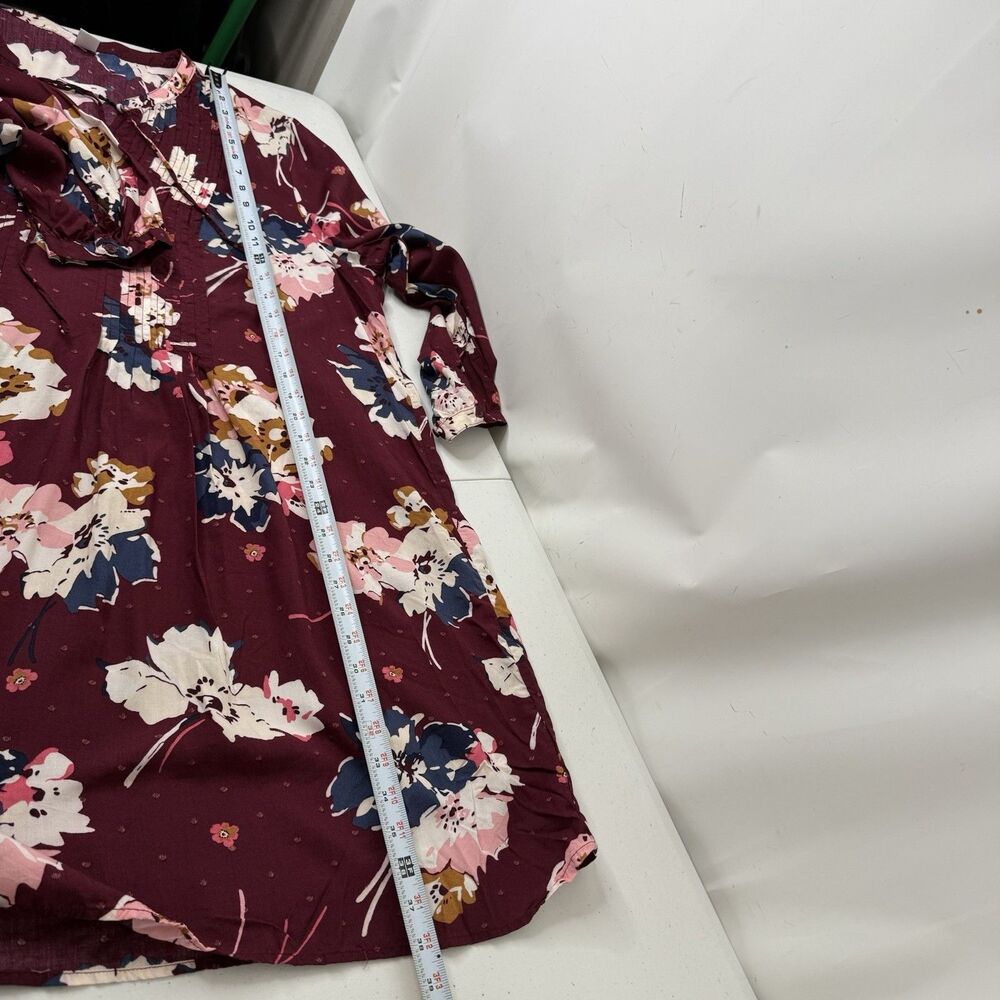 Old Navy Floral Swing Dress Womens 2XL Lace Up Pintucked Burgundy Boho Flowy - Picture 8 of 11